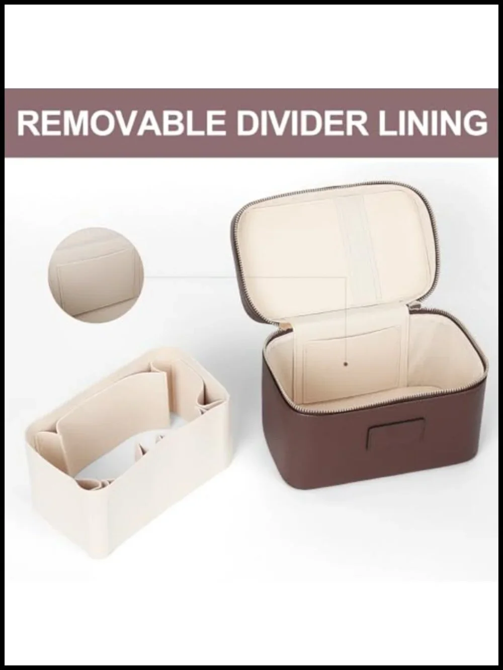Leather Cosmetic Bag Travel Toiletry Makeup Organizer Case with Removable